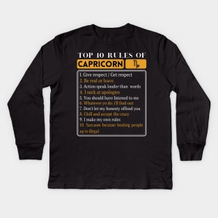 Top 10 Rules Of Capricorn, Capricorn Facts Traits Kids Long Sleeve T-Shirt